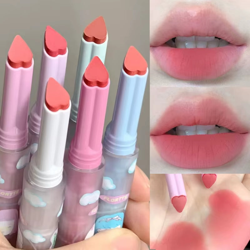 6 Colors Heart-Shaped Velvet Lipstick Makeup Waterproof Non-Stick Cup Matte Solid Lip Tint Pen Lasting Sexy Red Lipstick Pencil