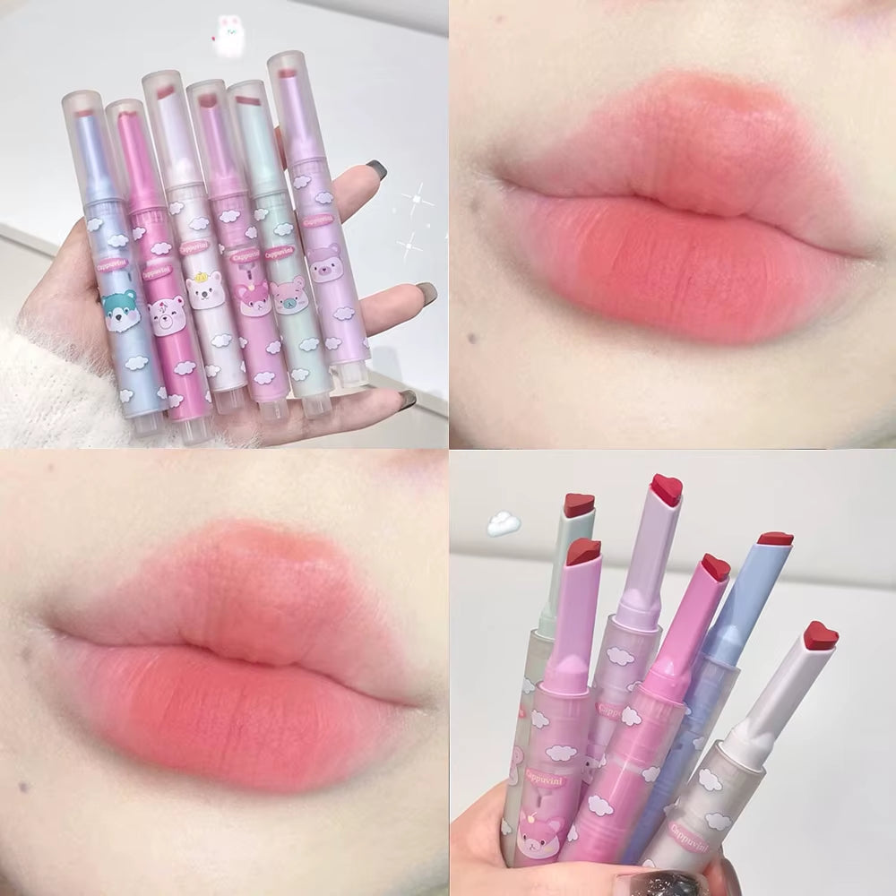 6 Colors Heart-Shaped Velvet Lipstick Makeup Waterproof Non-Stick Cup Matte Solid Lip Tint Pen Lasting Sexy Red Lipstick Pencil