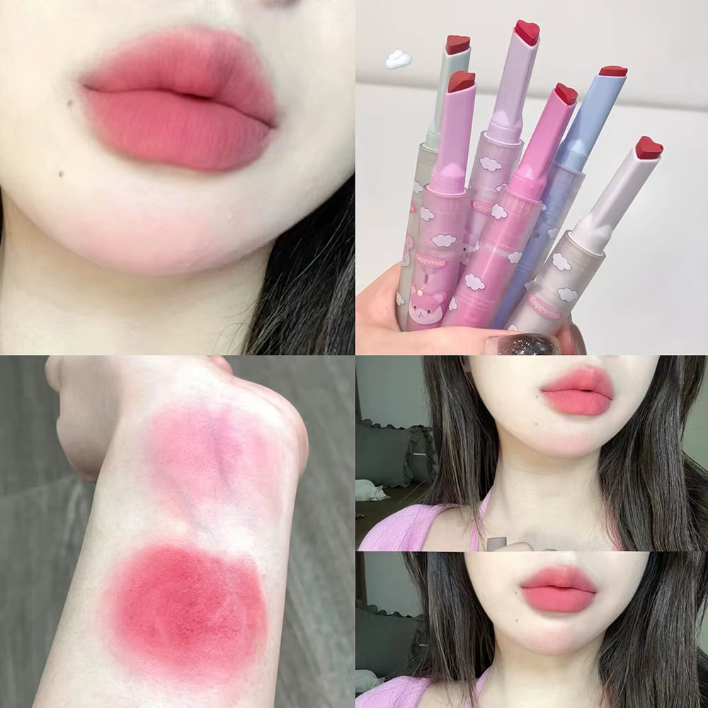 6 Colors Heart-Shaped Velvet Lipstick Makeup Waterproof Non-Stick Cup Matte Solid Lip Tint Pen Lasting Sexy Red Lipstick Pencil