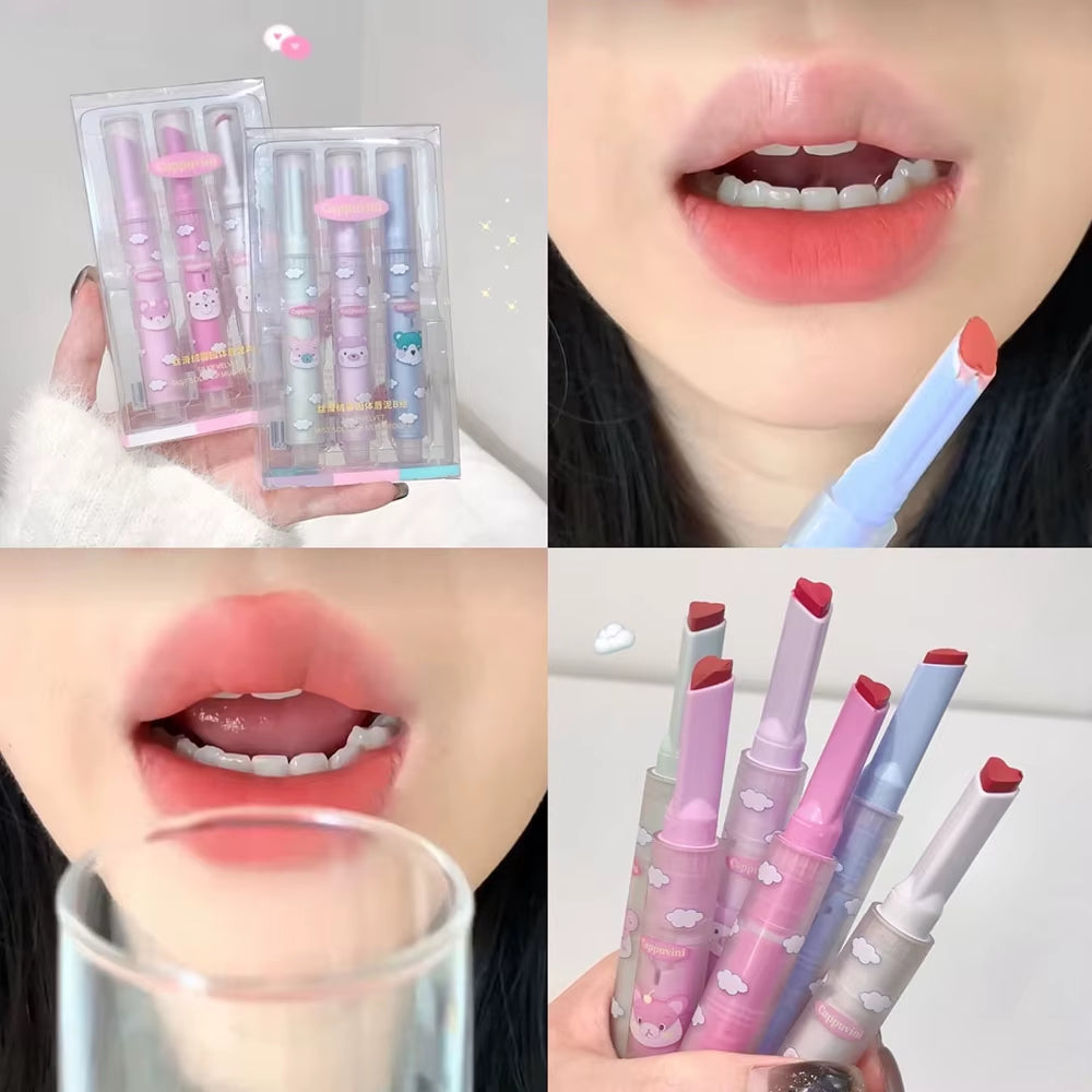 6 Colors Heart-Shaped Velvet Lipstick Makeup Waterproof Non-Stick Cup Matte Solid Lip Tint Pen Lasting Sexy Red Lipstick Pencil