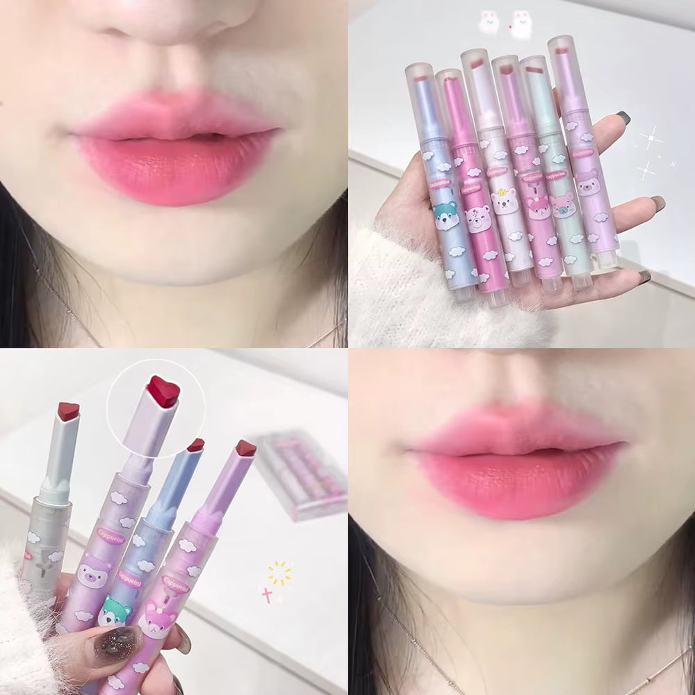 6 Colors Heart-Shaped Velvet Lipstick Makeup Waterproof Non-Stick Cup Matte Solid Lip Tint Pen Lasting Sexy Red Lipstick Pencil